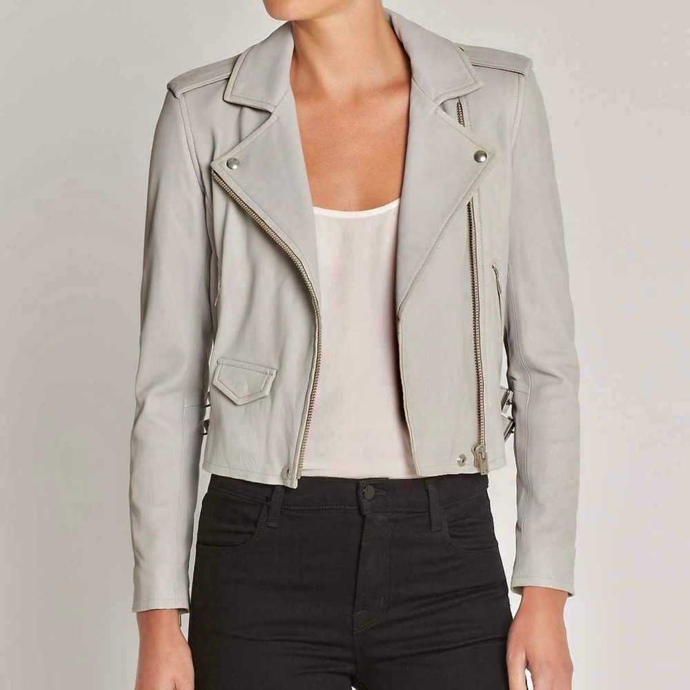 IRO Ashville Lamb Leather Biker Jacket in Light Grey